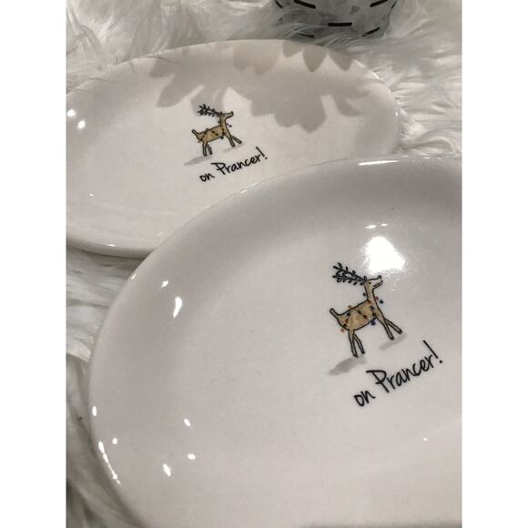 4 RAE DUNN CHRISTMAS Reindeer PLATES Prancer Vixen OVAL MAGENTA Holiday NEW - Picture 3 of 3